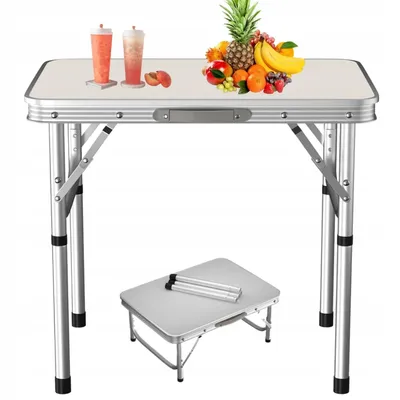 Zdjęcie produktu dla Składany stolik kempingowy - 60 x 45 x 26/56 cm - regulowana wysokość. Mały stolik, składany stolik, stolik balkonowy - idealny na kemping, balkon, ogród, plażę