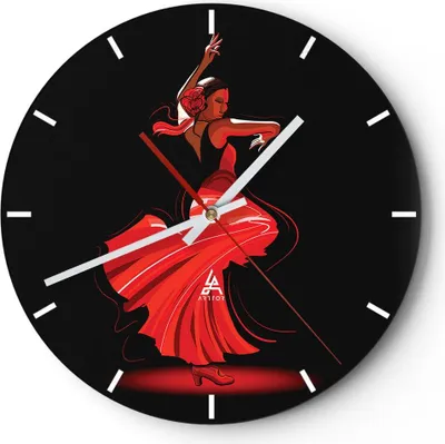 Produktbild von Wanduhr - Rund - Glasuhr - Tanz Tänzer - 30x30cm - Schleichendes Uhrwerk - Lautlos - zum Aufhängen bereit - Dekoration Modern - Wanddekoration aus Glas - C3AR30x30-4121