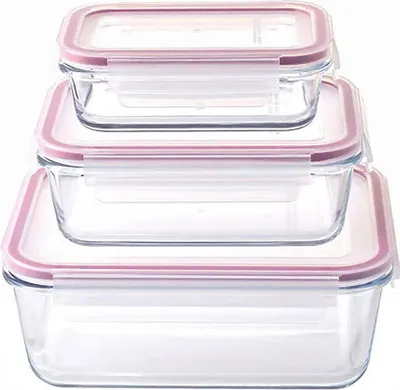 Obrázek produktu pro MagicHome sklenice, sada 3 kusů, skleněná, hranatá, s víčkem, 450/1000/1900 ml