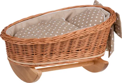 Image de Berceau en osier tressé à la main pour poupées - lit de poupée charmant et durable Berceau de poupée idéal pour les jeux d'imagination Décoration de chambre d'enfant