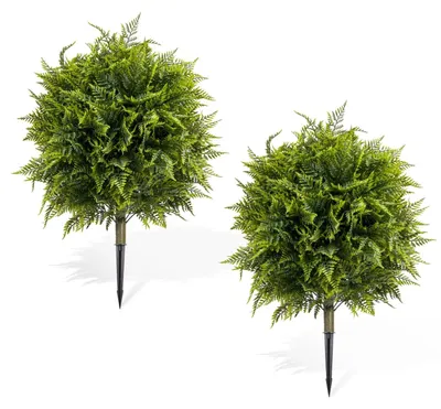 Produktbild von Künstliche Farnbüsche für draußen - 2er-Set - 90 cm - Mit Erdspieß - Witterungsbeständiges PE - Für Garten/Terrasse - Grün