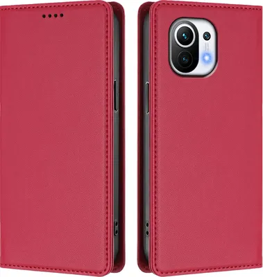 Obrázek produktu pro Kožené pouzdro pro Xiaomi Mi 11, magnetické flipové pouzdro zPolyuretankůže se stojánkem Červená