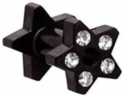 Produktbild von Ohr Flesh Flared Stern Black Tunnel Piercing Mit Kristallen Steinen Weiss - 1374.BK.6mm