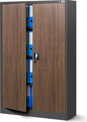 Produktbild von Aktenschrank Metallschrank Büroschrank Werkzeugschrank 3 Fachböden Stahlblech Flügeltüren Pulverbeschichtung 140 cm x 90 cm x 40 cm Farbe: Anthrazit-Holzoptik