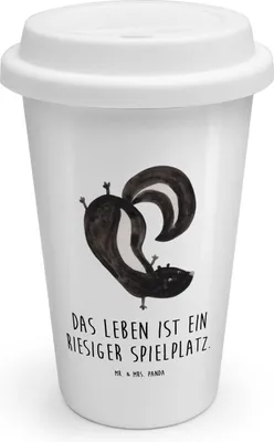 Produktbild von Mr. & Mrs. Panda Thermobecher Stinktier Handstand - Weiß - Geschenk, Coffee To Go Becher, Spielplatz, Wildtier, Keramikbecher, Kaffeebecher, ToGo, Stinker, Skunk