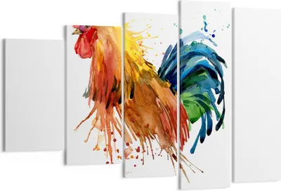 Produktbild von Bild auf Leinwand - Leinwandbild - Hahn Ilustration Tier Farben - 150x100cm - Wand Bild - Wanddeko - Leinwanddruck - Bilder - Kunstdruck - Wanddekoration - Leinwand bilder - Wandkunst - EG150x100-2842