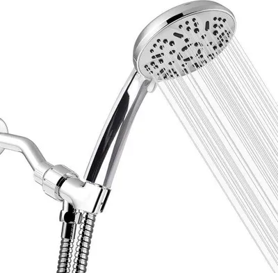 Produktbild von Handdusche mit hohem Wasserdruck - 9 Strahlstande, inklusive Wasserhahn und Fußständer.