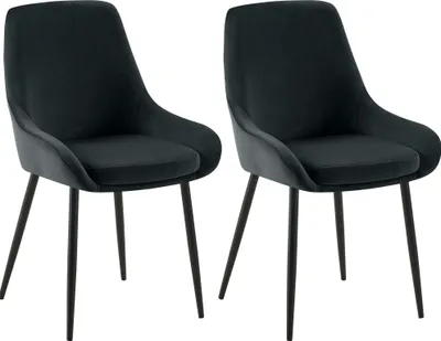 Produktbild von 2er Set Esszimmerstuhl PUNAR - Samt Schwarz 50x53x86 cm Schwarz | Essstühle Esszimmerstühle Küchenstühle Wohnzimmerstühle
