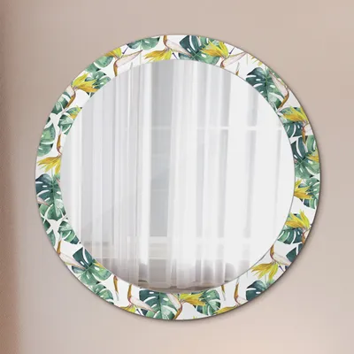 Produktbild von Ø80cm Modern Spiegel - Wandspiegel Wandmontage- Schlafzimmer - Tropisch Blätter