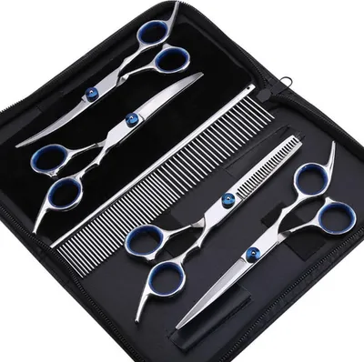Produktbild von Professionelles Hundefriseur-Set mit Scheren, gebogener Schermaschine und Hundehaarschneidemaschine