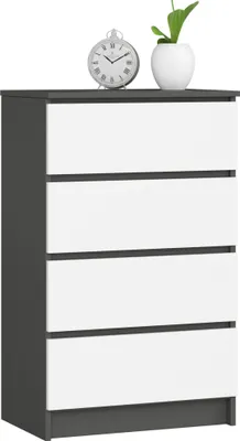 Image de Commode en graphite-blanc avec 4 tiroirs spacieux, 60 cm de large, 99 cm de haut Organizer Commode avec tiroirs en bois Highboard Sideboard Armoire