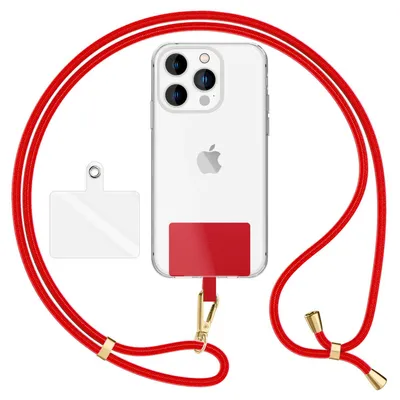 Obrázek produktu pro HoldMe Air Edition - univerzální šňůrka se 2 podložkami a karabinou (zlatá) - 160cm popruh na mobilní telefon - červená