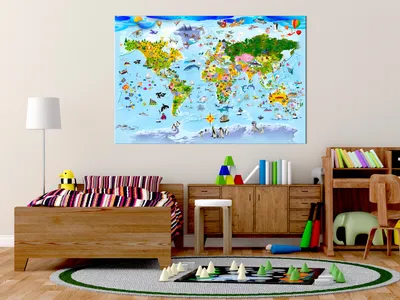 Produktbild von Vliesstoff Korkbild - Children's Map: Colourful Travels 90x60 cm Karten e-A-0101-p-a