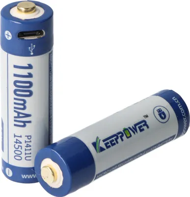 Obrázek produktu pro Keeppower Li-ion baterie 14500 s kapacitou 1100mAh 3,7V, 50,3x14,2mm, s možností nabíjení přes Mirco USB