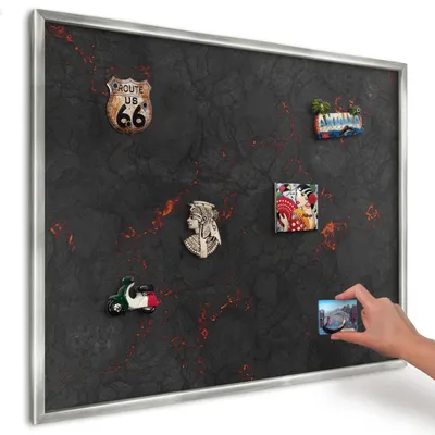 Produktbild von Magnettafel 80x60 cm in einem silbernen Rahmen - Magnetische Metalltafel, Magnetpinnwand zur Wandmontage für Wohnzimmer, Küche, Flur, Kinderzimmer und Büro - Vulkanische Lava