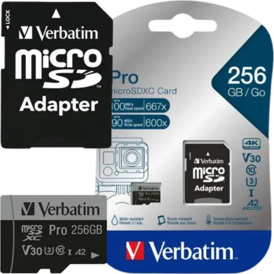 Zdjęcie produktu dla Verbatim 47045, 256 GB, MicroSDXC, Klasa 10, UHS-I, 100 MB/s, 90 MB/s