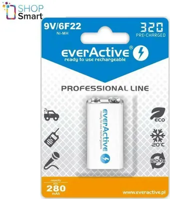 Produktbild von Everactive EVHRL22-320, Wiederaufladbarer Akku, 9V, Nickel-Metallhydrid (NiMH), 9 V, 1 Stück(e), 320 mAh