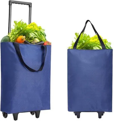 Obrázek produktu pro Košík na nákupy, skládací - Taška na nákupy - Pro přepravu nákupů - Design 2 v 1 - Objem 30 litrů - Modrá barva