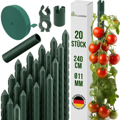 Produktbild von TTL GARDEN Rankstäbe 20er Set 240cm 11mm Pflanzenstütze + Clips + Band