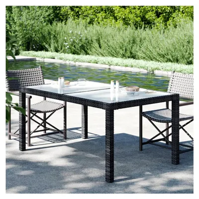 Produktbild von Gartentisch aus Polyrattan 150x90x75 cm mit gehärtetem Glas, schwarz