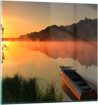 Produktbild von Bilder auf glas - Morgen Nebel See Landschaft - 40x40cm - Glasbilder - Wandbilder - Kunstdruck - zum Aufhängen bereit - Wanddekoration aus Glas - Glas Bilder - Wandbild auf Glas - GAC40x40-2538