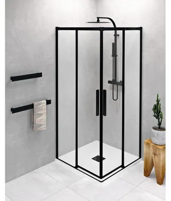 Productafbeelding van Polysan ALTIS BLACK Hoekdouchecabine 900x900 mm, hoekinstap, helder glas