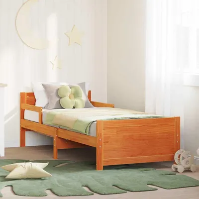 Zdjęcie produktu dla Maison Exclusive – rama łóżka z zagłówkiem w kolorze brązowym 80 x 200 cm materiał drewnopochodny