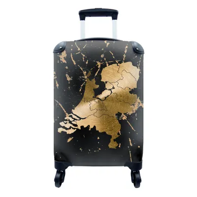 Produktbild von MuchoWow® Koffer Handgepäck Trolley Rollkoffer Kleine Reisekoffer mit 4 Rollen - Karte der Niederlande - Europa - Gold - Cabin Size < 55x40x23 cm & 55x40x20 cm - Fotokoffer - Kabinenkoffer - Boardgepäck - Reise-Box - Reisekoffer - Reisegepäck - Koffer mit Bild - Trolley für Kinder