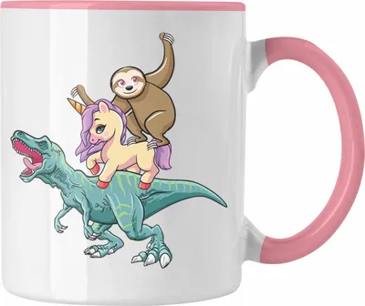 Produktbild von Trendation - Dinsosaurier Einhorn Faultier Tasse Grafik Geschenk Lustig (Rosa)