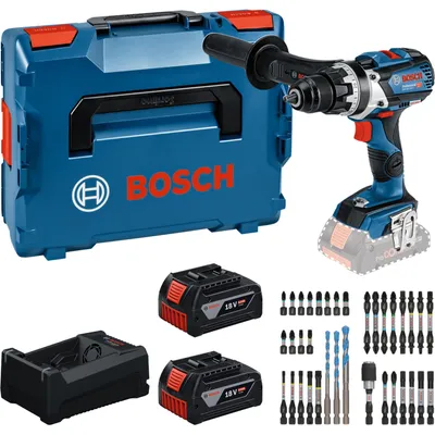 Image de Kit d'outils Bosch : GSR 18V-110 C + 2 batteries GBA 5,0 Ah + GAL 12V/18V-80 + jeu d'embouts dans une L-BOXX