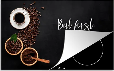 Produktbild von KitchenYeah© Herdabdeckplatte Zitate - Kaffee - Sprichwörter - Aber erst der Kaffee , 89x51cm, Küche Deko, Glaskeramikkochfeld Herdabdeckung, Abdeckplatte fùr Kochfeld