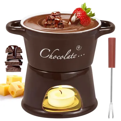 Immagine prodotto di Set di tazze per fonduta di cioccolato, capacità 300 ml, in Vetroceramica, con forchette in acciaio inossidabile