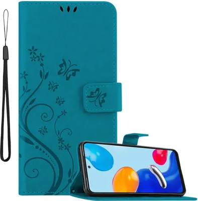 Produktbild von Cadorabo Hülle für Xiaomi RedMi NOTE 11 4G / 11S 4G in FLORAL BLAU Schutzhülle im Blumen Design mit Magnetverschluss, Standfunktion und Kartenfächern Flip Case Flower Cover Etui Handy Klapp Hülle Book Tasche