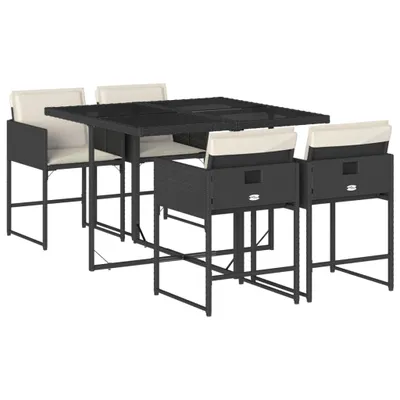Obrázek produktu pro vidaXL 5dílný zahradní jídelní set s polštáři Black Poly Rattan