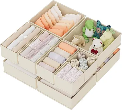 Produktbild von PolkaHome® 10-teiliges Aufbewahrungsset – faltbare Schubladen-Organizer für Kleidung, Unterwäsche, Socken, Krawatten – Beige