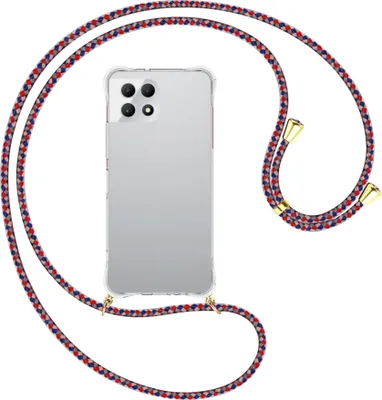 Produktbild von Handykette Backcover-Schutzhülle mit Band (Metall goldfarben) für T-Mobile REVVL 7 5G / T Phone 2 5G - silber/blau/rot