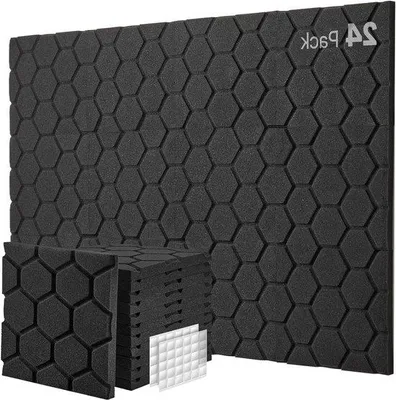 Productafbeelding van Famanu akoestische panelen, 24 stuks - Geluiddempende matten voor podcasts en gaming - Zwart