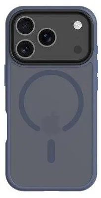 A back view of a deep blue iPhone case with a camera bump.