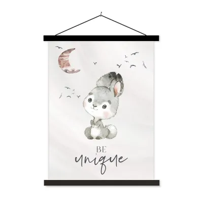 Produktbild von MuchoWow® Textilposter Zitate - Kinder - Einzigartig sein - Jungen - Mädchen - Aquarellieren 90x120 cm mit schwarzem Rahmen - Dekoration