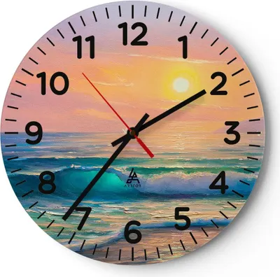 Produktbild von Wanduhr - Rund - Glasuhr - Meer Welle Ufer - 40x40cm - Schleichendes Uhrwerk - Lautlos - zum Aufhängen bereit - Dekoration Modern - Wanddekoration aus Glas - C4AR40x40-3915