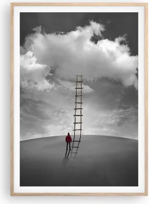 Produktbild von Gerahmtes Poster - Rahmen in heller Eiche - Symbol Leiter Himmel - 70x100 cm - Wand Bild - Wanddeko - Wandbilder - Kunstposter - Wandposter - Bilderrahmen - Bilder - Kunstdruck - P2NPA70x100-4900