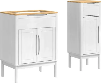 Productafbeelding van vidaXL Badkamerkastset FLORO, 2 stuks, wit, massief grenenhout