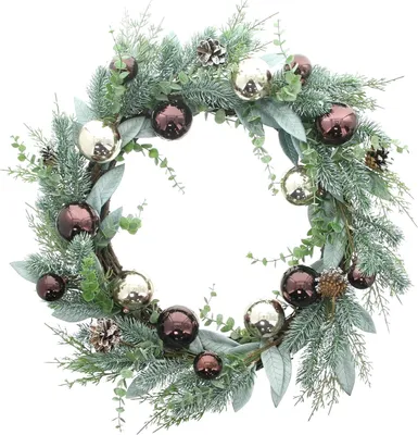 Produktbild von FRANK FLECHTWAREN Kranz Glanzkugeln, Kiefernzweige, Naturzapfen, Kunststoff Maße: ca. Ø 60 cm, Innen-Ø 21 cm. vielseitig anwendbar