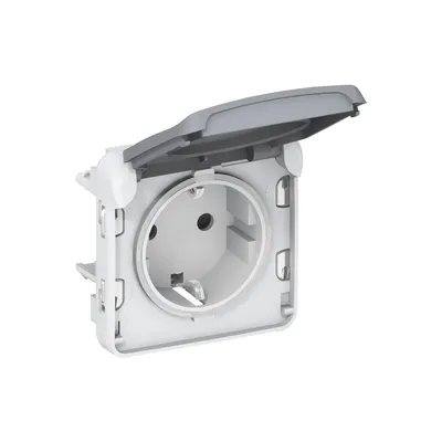 Zdjęcie produktu dla Gniazdo elektryczne Schuko, podwójne (2P+T), z zabezpieczeniem, seria Plexo, LEGRAND, model 069571, kolor: szary