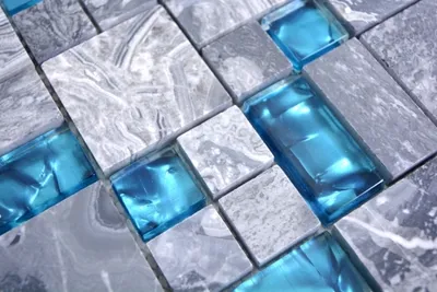 Produktbild von Handmuster Mosaikfliese Transluzent grau Kombination Glasmosaik Crystal Stein grau blau MOS88-0404_m