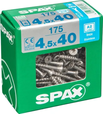 Immagine prodotto di Set di 175 viti SPAX in acciaio inox testa svasata torx, Diam.4,5 mm x L.40 mm