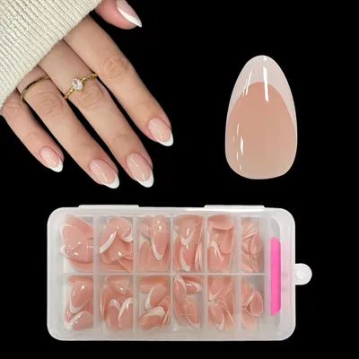 Produktbild von Künstliche Nägel zum Aufkleben, French Nails, weiße Spitze, Mandelform, 120 Stück