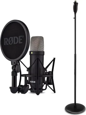 Zdjęcie produktu dla Mikrofon studyjny Rode NT1 Signature Black z jednoręcznym statywem mikrofonowym