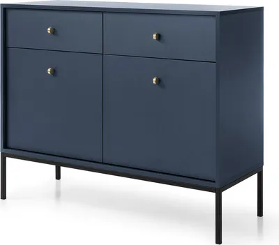 Produktbild von Masseno Kommode MONDO 104 cm Sideboard mit 2 Schubladen und 2 Türen für Wohnzimmer Schlafzimmer Modern 104x39x83 cm Blau / Blau