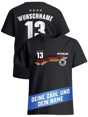 Produktbild von T-Shirt Kinder Deutschland Trikot WM Fußball-Sommer 2026 personalisiert mit Name Zahl Fußball Fanshirt Jungen MädchenGeschenk Moonworks®